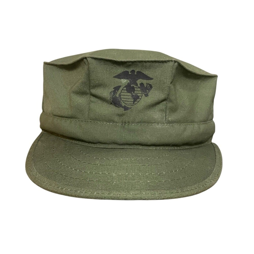 Vintage USMC Olive Drab 8 Point Military Utility Cover Hat Cap Extra Large